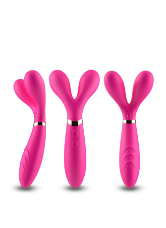 Vibromasseur Wand  rose en forme de Y avec 3 moteurs - USK-W04PNK